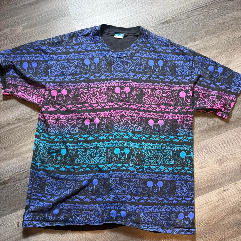 Vintage 90s Mickey Mouse All Over Print  AOP T-Shirt fits like a large